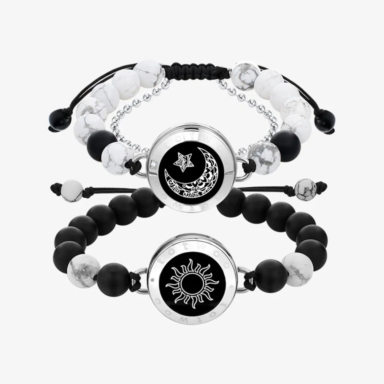 Slimme armbanden van Sun&amp;Moon met howliet- en agaatkralen 